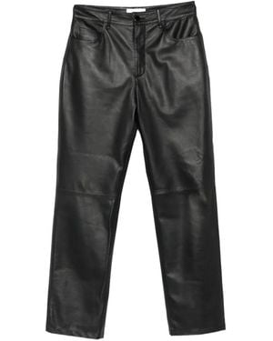 SOLOTRE Straight-Leg Leather Trousers - Grey