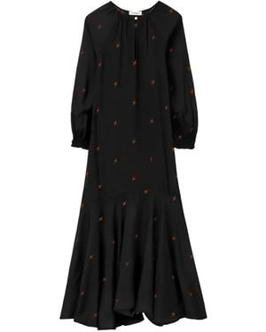Rodebjer Wyn Floral-Print Flounce-Hem Midi Dress - Black