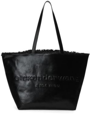 Alexander Wang Punch Shearling-Trim Leather Tote Bag - Black
