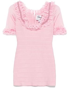 Self-Portrait Ruffled Knitted Mini Dress - Pink