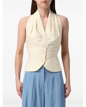 Tela Gilet Monopetto Con Scollo A V - Blu