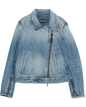 Tom Ford Faded-Effect Biker-Style Denim Jacket - Blue