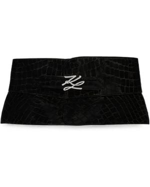 KARL LAGERFELD K/Autograph Corset Croc Belt - Black