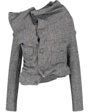 Junya Watanabe Prince Of Wales Check Draped Jacket - Gray