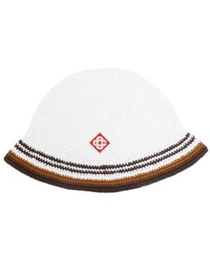 CASABLANCA Crochet-Knit Striped Bucket Hat - White
