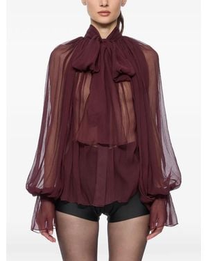 Atu Body Couture Semi-Sheer Tie-Neck Blouse - Purple