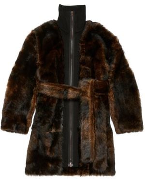 Acne Studios Belted Zip-Up Faux-Fur Coat - Black
