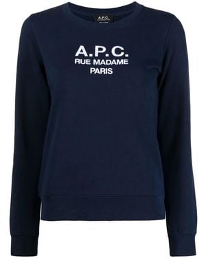 A.P.C. Tina Logo-Embroidered Cotton Sweatshirt - Blue