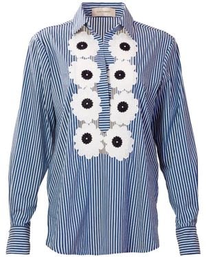 Silvia Tcherassi Karole Striped Floral Blouse - Blue