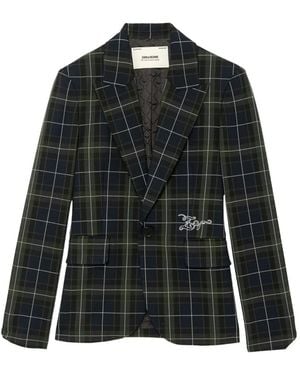 Zadig & Voltaire Vavy Tartan-Print Single-Breasted Blazer - Black