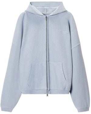 Alexander Wang Crystal Hotfix Oversized Zip-Up Hoodie - Blue