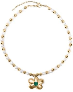 Veert 18K Flower Pearl Bead Necklace - Metallic
