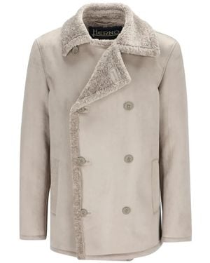 Herno Faux-Shearling Double-Breasted Peacoat - White