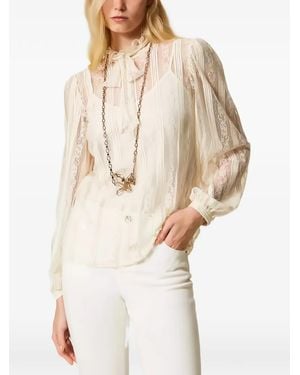 Twinset Lace-Panelled Pussy-Bow Blouse - Natural
