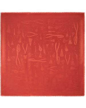 Etro Silk And Wool Jacquard Shawl With Tone-On-Tone Charm Motif - Red
