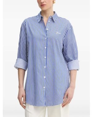 Guess Striped Logo-Embroidered Shirt - Blue