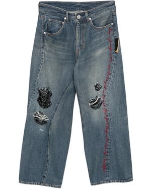 Undercover Bead-Embellished Ripped Jeans - Blue