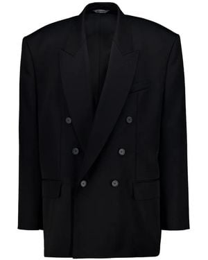 Balenciaga Double-Breasted Wool-Gabardine Jacket - Black