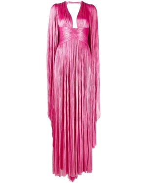 Maria Lucia Hohan Crystal Plung-Neck Side-Slit Gown - Pink