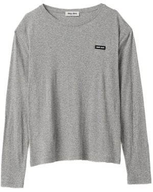 Miu Miu Logo-Patch Long-Sleeve T-Shirt - Grey