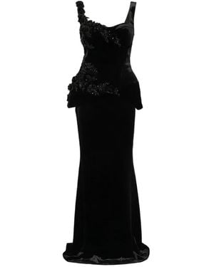 Adamaris Bead-Embellished Velvet Maxi Skirt And Top Set - Black