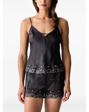 Chantelle Top De Pijama De Satén Con Ribete De Encaje - Negro