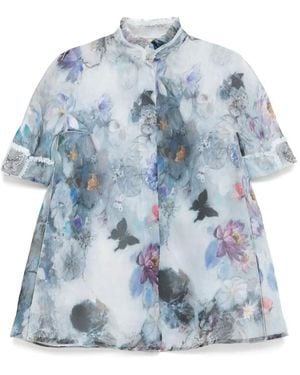 Shiatzy Chen Hemd Mit Mandarinkragen Und Print - Blau