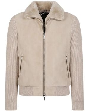 Moorer Chaqueta A Paneles Con Cuello De Piel De Borrego - Neutro