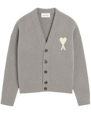 Ami Paris Alpaca Cardigan With Ami De Coeur - Grey