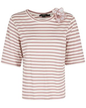 Seventy Striped Floral-Detail Top - White