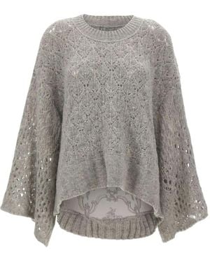 Maurizio Mykonos Lace-Panel Open-Knit Poncho - Grey