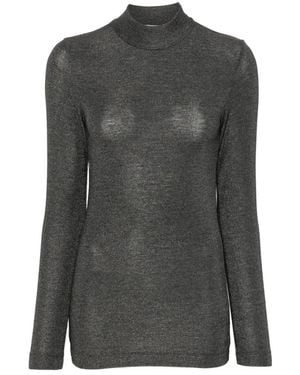 Brunello Cucinelli Lamé-Pullover Im Metallic-Look Mit Stehkragen - Grau