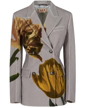 Marni Blazer En Velours À Fleurs - Gris