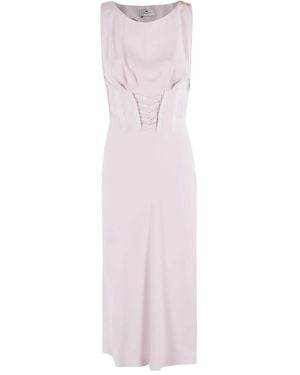 Elisabetta Franchi Sleeveless Midi Dress With Corset Effect - White