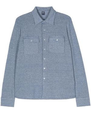 Fedeli Cashmere-Linen Blend Long-Sleeve Shirt - Blue
