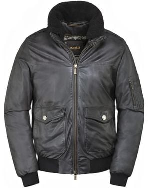 Moorer Folco-Pe1 Lederjacke mit Shearling-Kragen - Schwarz