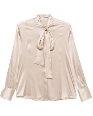 Mazzarelli Blouse En Satin À Col Lavallière - Natural