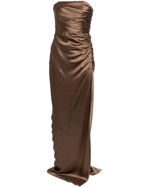 Michelle Mason Strapless Gathered Silk Gown - Brown