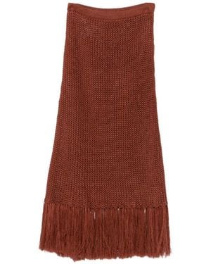 Plan C Fringe-Trim Open-Knit Maxi Skirt - Brown