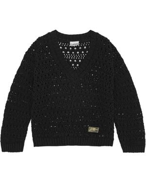 Ganni Pullover Mit Lochstrickmuster - Schwarz