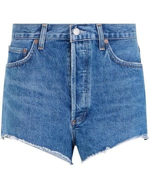 Agolde Ridley Frayed-Edge Denim Shorts - Blue