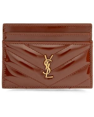 Saint Laurent Cassandre Quilted Patent Card Holder - Brown