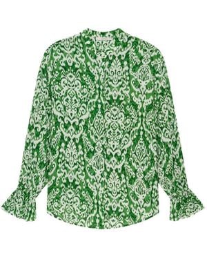 Maliparmi Dreamscape Ikat-Print Ruffled Shirt - Green
