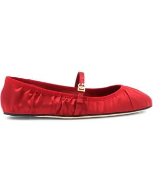 Dolce & Gabbana Logo-Buckle Ballerina Shoes - Red