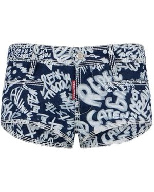 DSquared² Rebel Hibiscus Graphic Flower Shorts - Blue