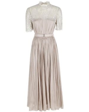 Nissa Robe Mi-Longue À Sequins Et Empiècements En Dentelle - Blanc