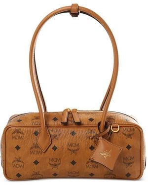 MCM Aren Monogram Zip Shoulder Bag - Brown