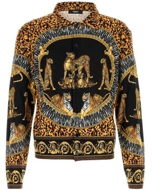 Versace Wild Cats Printed Silk Knit Shirt - Grey