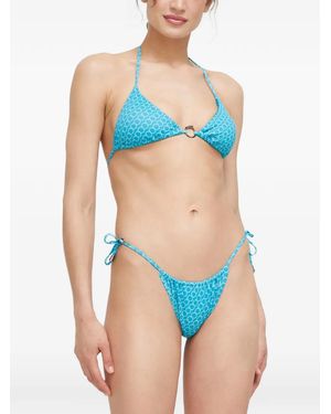 Trussardi Geometric-Print Ring-Detail Bikini Top - Blue