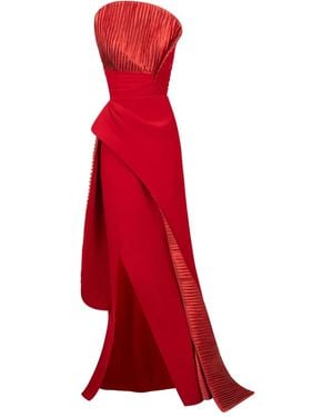 Gaby Charbachy Pleated Draped Evening Gown - Red